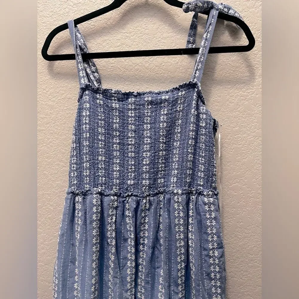 DRAPER JAMES L CHAMBRAY BLUE EMBROIDERED TIERED MAXI BOW STRAP SMOCK DRESS TRAD - Picture 4 of 6